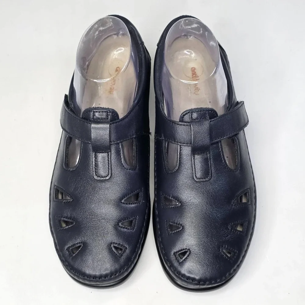 SAS Roamer Tripad Sandals Women's 8.5 WW Extra Wide Navy Leather T-Strap Shoes